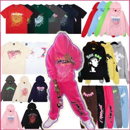 Hoodie men women t shirt foam print spider web graphic pink sweatshirts y2k pullovers pant S-XL tracksuits brands