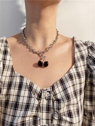 3D Red Black Cute Cherry Choker Necklaces Cute Fruit Gold Pendant Necklace Charm Harajuku Jewellery Gift for Women Girls8675527