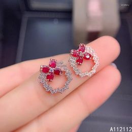 Stud Earrings Fine Jewellery 925 Sterling Silver Inset With Natural Gemstones Women's Luxury Elegant Fresh Ruby Ear Support Detect