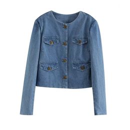 Small fragrant style gold button denim jacket for women in spring and autumn design niche retro Hong Kong chic little jack 240423