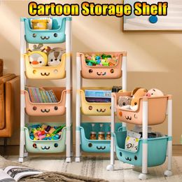 Kitchen Storage Mobile Children's Bookshelf With Cartoon Bins-Multiple Layers-Sturdy & Space-Saving-Perfect For Bedroom Or Playroom