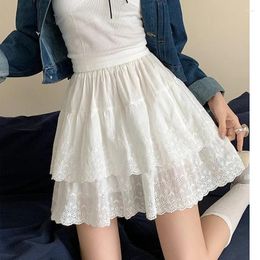 Skirts Deeptown Kawaii Ruffle Lace Mini Skirt White Elegant Sweet Casual Short Pleated Fairycore Layered Patchwork A-line