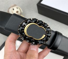 Rhinestone Belt Genuine Leather Black Brown Men Women Large Buckle width 34cm Top Quality with Boxes ZSB3607g407058996