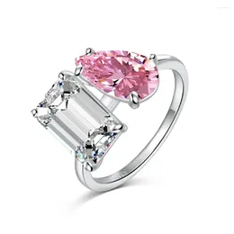 Cluster Rings S925 Silver Ring Geometric Diamond Set Two Tone Women's High Grade Versatile Design Jewelry