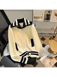 Women's Knits Women White Cardigan Knitted Sweater 90s Harajuku Korean Vintage Long Sleeve Zip Pink Jumper Sweaters Fashion 2000s Clothes