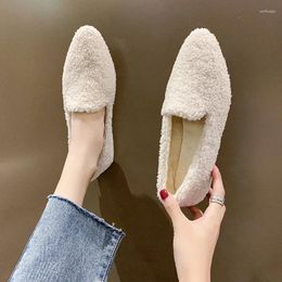 Casual Shoes 2024 Pointed Loafers Women Winter Plush Furry Cotton Slip On Fuzzy Flat