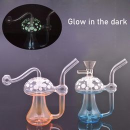 Portable Female Beaker Bong Glow In The Dark Bubbler Water Bongs Cigarette Tobacco Bongs Water Pipes Oil Rigs Hookah with Male Glass Oil Burner Pipe and Dry Herb Bowl