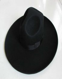 Men039s 100 Woollen Fedoras Hat Wide Brim Oversize 12cm Woollen Hat Fashion Black Wool Felt Fedora Woollen Cap Equestrian Hat B82496728