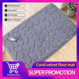 Carpets Bathroom Foot Mats Coral Velvet Embossed Stone Memory Foam Embroidery Thickened Absorbent Door G003