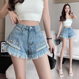 Women's Shorts Ladies Casual Sexy Beading Denim Booty Women Clothing Girls High Waist Fur-lined Leg-openings Female Clothes 7647