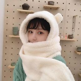 Berets Cute Bear Ear Women Girl Gloves Scarf Hat Combo Winter Novelty Beanies Caps Warm Fleece Hooded