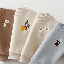 2Pcs Spring Winter Baby Girl Boy Clothes Set Embroidery Thicken Fleece Warm Sweatshirt Pant Tracksuit Toddler Outfit 240426