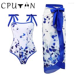 Women's Swimwear CPUTAN 2024 Printed Swimsuit Skirt Bikini Set Women Backless Biquini Pants Summer Vintage Swimming Suit Beachwear