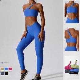 Women's Tanks Women Sexy Sport Yoga Set Outfit Fitness Workout Clothes Diagonal Shoulder Sports Top Leggings Suit Leisure Running Sportwear