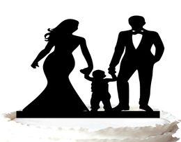 Family cake topper Bride and Groom hand with their cute son silhouette wedding cake topper37 color for option 8577195