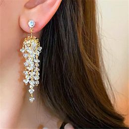 Dangle Earrings Luxury Clear Crystal Zircon Tassel Long Drop 2024 Fashion Party