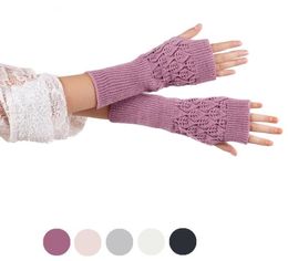 Gloves Solid Long Woolen Knitting Arm Warmer For Women Winter Flexible Bare Fingers Sleeve Black Gray Fingerless Gloves2670450