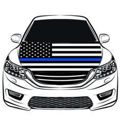 Thin Blue Line USA Flag Car Hood Cover 33X5FT 100 PolyesterUSA Engine FlagElastic Fabrics Can be Washed2772120