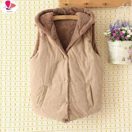 Women's Vests APIPEE Winter Cashmere Vest Women Hooded Thick Sleeveless Jacket Casual Loose Padde Solid Warm Waistcoat With Pocket