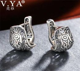 VYA Vintage Style Hollow Hoop earrings Real Pure 925 Sterling Silver Floral Earrings Women Jewelry For Party Wedding 2201088015198