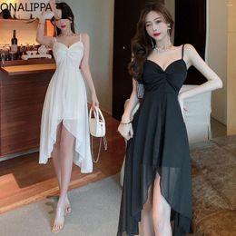 Casual Dresses Onalippa Irregular Design Sexy Summer Dress V Neck Solid High Waist Mesh White Beach Style Sleeveless Vestidos Women