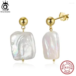 Stud Earrings ORSA JEWELS 925 Sterling Silver Big Flat Freshwater Pearl For Women 20mm Baroque Dangle Earring Jewely GPE06