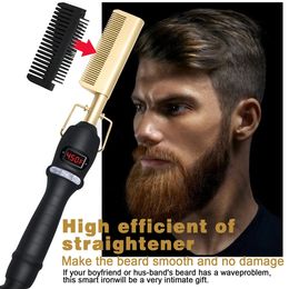 2 in 1 Comb Straightener Electric Flat Iron Hair Brush Curler Styling Tools for Wigs Straightening 240424
