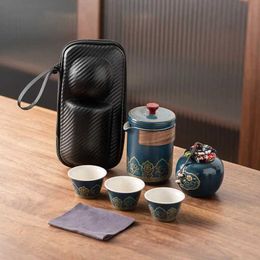 Teaware Sets Travel tea set small portable outdoor tea bag ceramic one pot three cups convenient to carry tea set