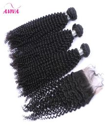 Russian Kinky Curly Virgin Hair Weaves With Closure 4 PcsLot Unprocessed Russian Curly Virgin Hair Bundles With Top Lace Closures2176094