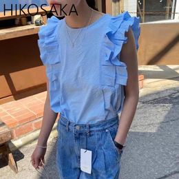 Women's Blouses Korean Chic Loose Flying Sleeve Women Shirt O-neck Slim Summer Tops Stlylish Casual Solid Colour Fashion Ruched Female