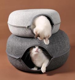 Cat Beds Furniture Felt Tunnel Nest Donuts House Basket Pet Cave Bed Toy Warm Puppy Kitten Sleeping Mat Cushion Pets Supplies2786974