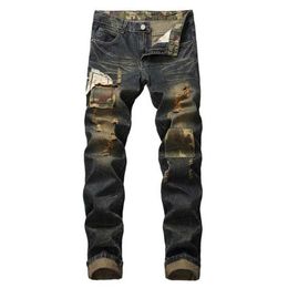 Patchwork maschile strappato maschio dritto patch mendicante vaqueros pantaloni denim pantaloni pantaloni pantaloni 28-42 jpll