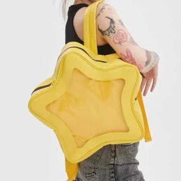 Backpacks Yellow Star Backpack PU Leather Shoulder Bag Cute Teen Girl Kawaii Womens School Bag Knapsack Y2K Spicy Girl Travel BackpackL2405