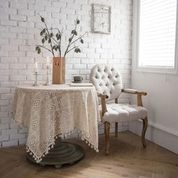 White Black Lace Tablecloth Crochet Table Linen Round Rectangle Covers for Kitchen Placemats Dinner Wedding Party Decoration 240428