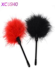 10cm Short Flirting Feather Black Spanking Tickler Sex Toy Feather Flirting Whip Erotic Toy Flirt Soft Slave Flogger for Couple 079079976