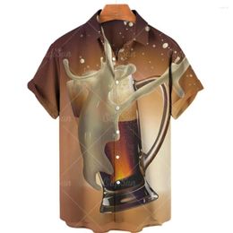 Men's Casual Shirts 3D Printing Hawaiian Beer Short Sleeved Shirt Man For Summer Beach Holiday Hip-hop And Street Oversized Clothing