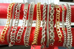 10pcslot Top Mix chain link Stainless Steel Bracelet Man Punk Wristbands Cuff Bangle Whole Party Jewelry Favor silver gold4125775