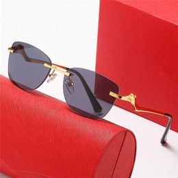 Designer Sunglasses Punk leopard head frameless sunglasses for mens net red fashion trend sunglasses for womens personality mirror leg optical glasses FTUM