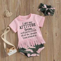 Clothing Sets Baby Girl Summer Clothes I Get My Attitude From All Women Tassel T-Shirt Tops Camouflage Shorts 3Pcs