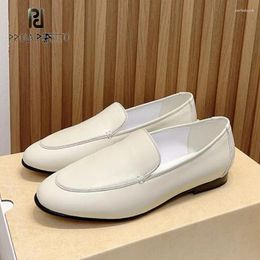 Casual Shoes 2024 Style Retro Women Loafers Black White Genuine Leather Round Toe Slip On Dress Shoe Comfortable Autumn Mules