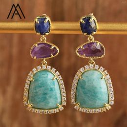 Dangle Earrings Luxury Crystal Wedding Jewelry Healing Natural Gemstone Amethysts Amazonite Labradorite Stud Earring Gift To Women