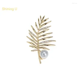 Brooches Shining U Simple Palm Leaf Brooch For Women Fashion Accessory Suit Year Gift