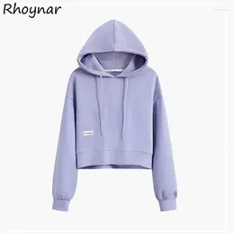 Women's Hoodies Cropped Women Candy Colors Sporty Korean Preppy Style Students Fashion Simple Solid All-match Ins Ulzzang Chic Young