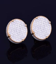 New 14mm Width Round Stud Earring for Men Women039s Ice Out CZ Stone Rock Street Gold Star Hip Hop Jewellery Three Colors9528529