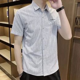 Men's Casual Shirts Shirt And Blouse For Office Graphic Clothes Striped Male Top Formal Short Sleeve Cool Fashion 2024 Asia Original Button