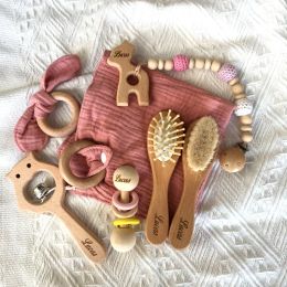 Blocks Personalised Name Bath Toys Set Kid Swaddle Wrap Baby Milestones Brush Rattle Bracelet Bibs Photography Supplies Birth Gift
