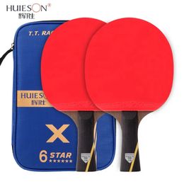 Huieson 6 Star Upgraded Table Tennis Racket 7 Layers Double Face Rubbers Carbon Fibre Ping Pong Bat With Cover 2Pcs 240419