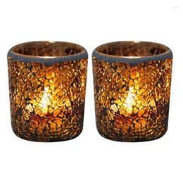 Candle Holders 2 Pieces Of European-Style Amber Mosaic Glass Holder Confession Romantic Candlelight Dinner Bar To Add Atmosphere