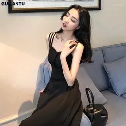 Casual Dresses Korean Style Fashion Backless Slip Dress For Women Summer Sleeveless Spaghetti Strap Black Vestidos Elegant Party Long