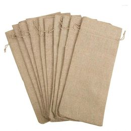 Gift Wrap 10pcs Jute Wine Bags 14 X 6 1/4 Inches Hessian Bottle With Drawstring